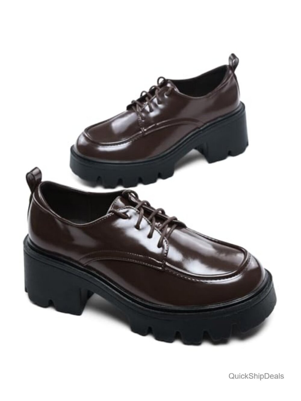 Women's Faux Leather Chunky Platform Oxford Shoes, Lace Up Comfortable Work